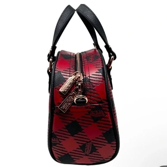 VON DUTCH NWT BLACK AND RED plaid bowling bag FULL INCLUSION - Picture 4 of 11